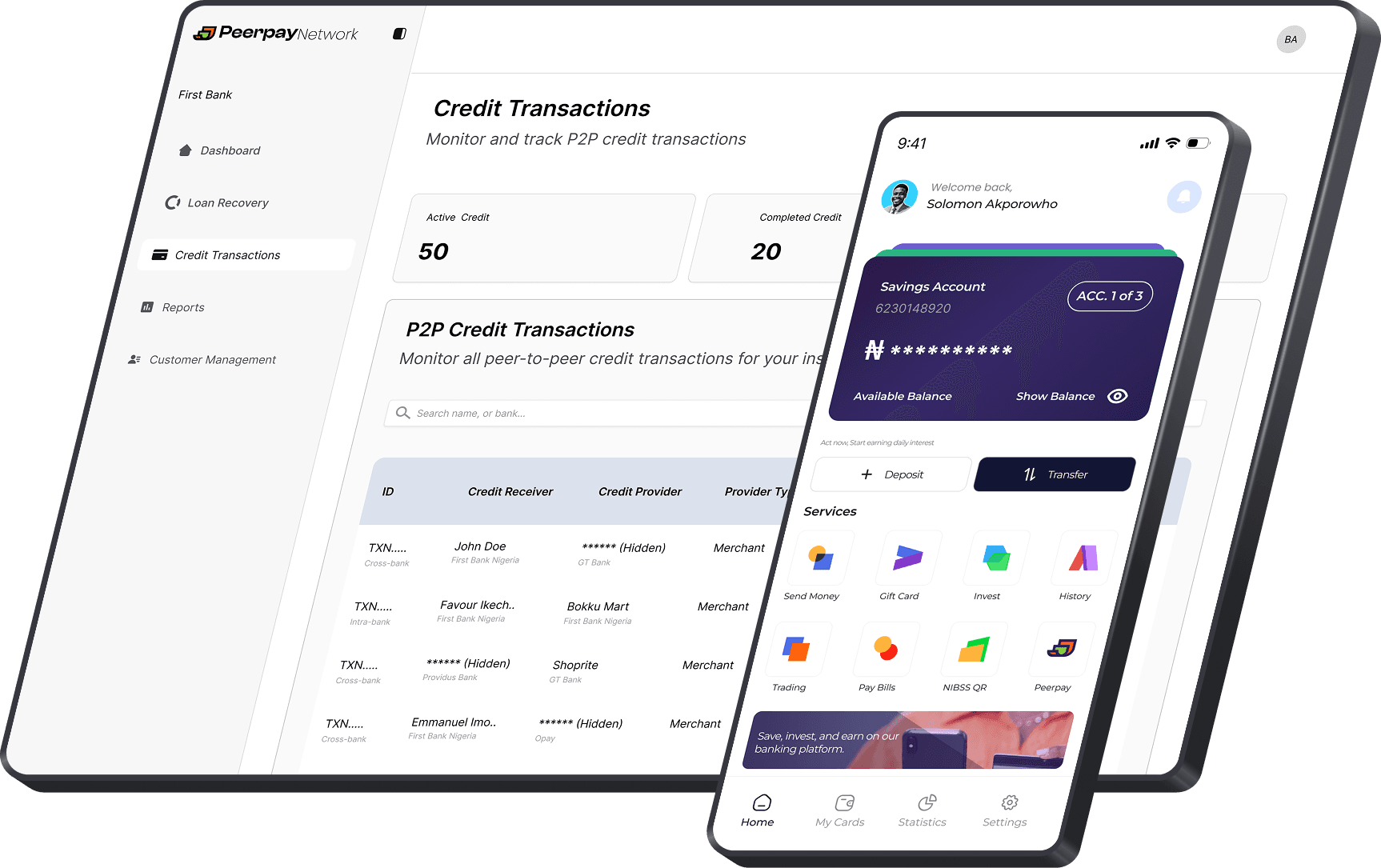 PeerPay Network App Interface